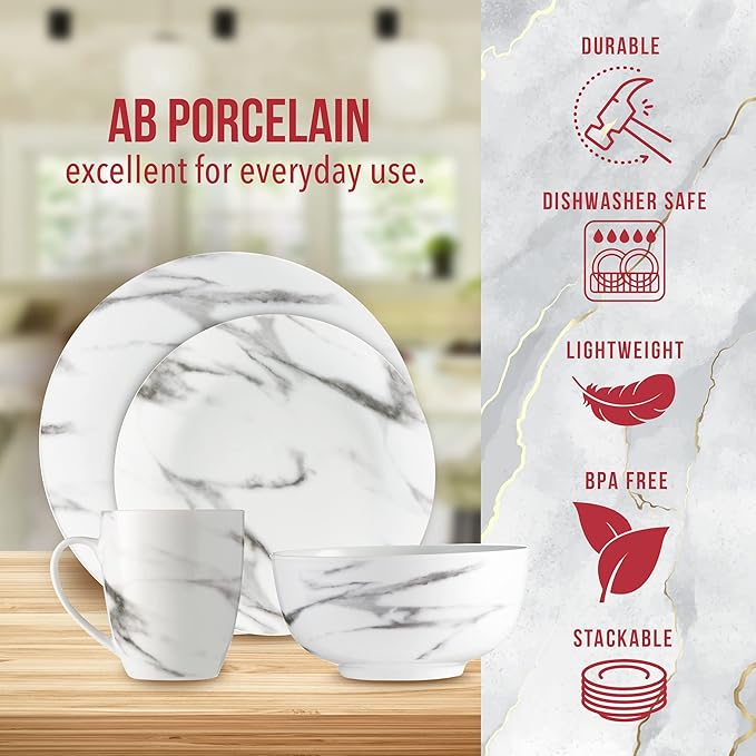 Safdie &amp Co. 16-Piece Marble Dinnerware Set Porcelain White