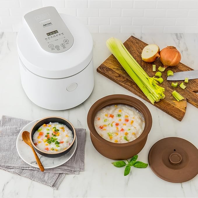 AROMA® Professional Rice Cooker with Purple Clay Cooking Pot 6-Cup (Uncooked) / 12-Cup (Cooked) Healthy Grain Multicooker Natural Ceramic 3 Qt White ARC-7206P