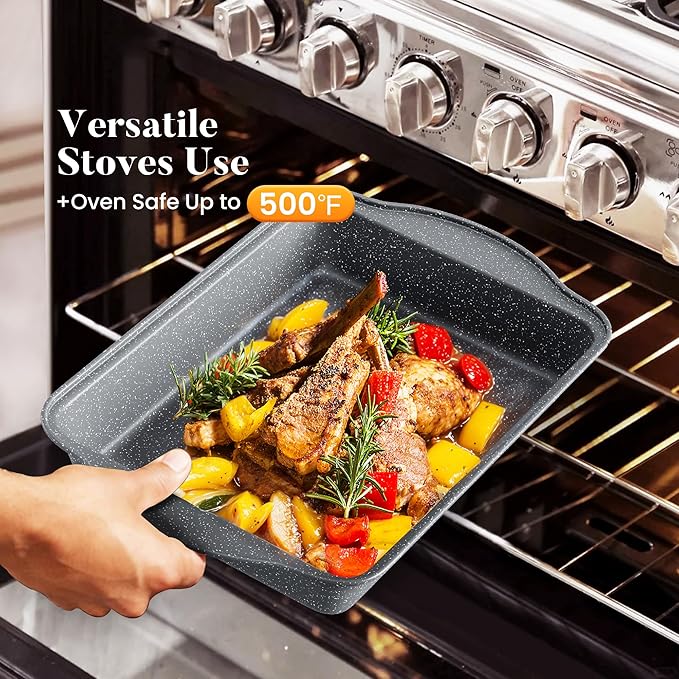 Kitchen Academy Granite Nonstick Cookware Set - 17 Piece Gray Cooking Pans Set Induction Pots and Pans Set Non Stick PFOA &amp PFOS Free.