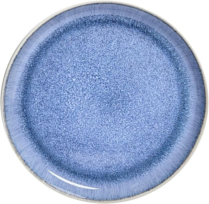 Sango 12-Piece Stoneware Dinnerware Set for 4 Light Blue Reactive Glaze on White Plates and Bowls Sets Kitchen Ceramic Dish Set Modern Dishes for Everyday Dining Microwave &amp Dishwasher Safe C