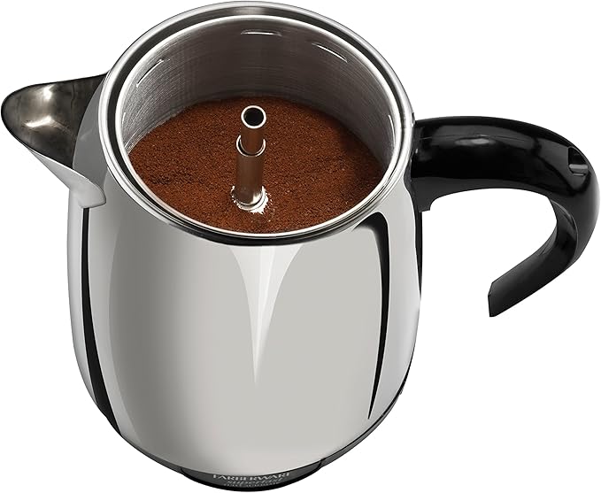 Farberware Electric Coffee Percolator FCP240 Stainless Steel Basket Automatic Keep Warm No-Drip Spout 4 Cup Black/Silver