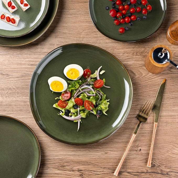 AmorArc Ceramic Dinnerware SetsHandmade Reactive Glaze Stoneware Plates and Bowls SetsHighly Scratch Resistant | Dishwasher &amp Microwave Safe Dishes SetService for 4 (12pc)