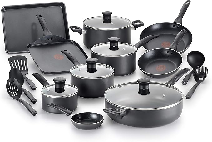 T-Fal Everything in Kitchen Total Nonstick Diswasher Safe Pots and Pans Cookware Set 20-PC Black