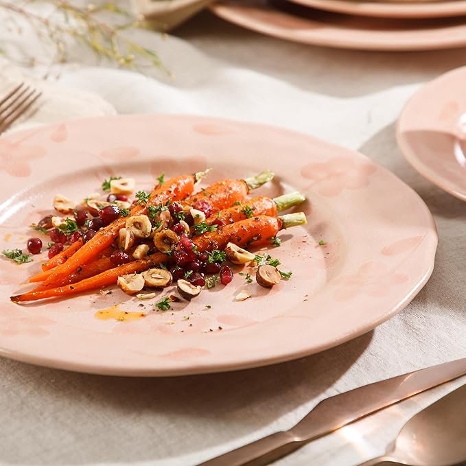 Bloomhouse - 2 Time Oprah's Favorite Things - Made in Portugal Hand Painted Dinnerware Set - Porto Petals 12 Piece (Service for 4) Floral Plates and Bowls Set - Blush Pink
