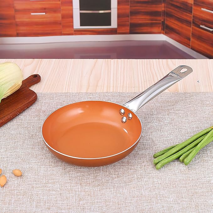 10-Piece Nonstick Cookware Set with Glass Lids Copper Orange Kitchen Pots and Pans Set Stainless Steel Handle Non-Toxic 6 Qt Casserole 8 and 9.5 Inch Skillets Saucepans