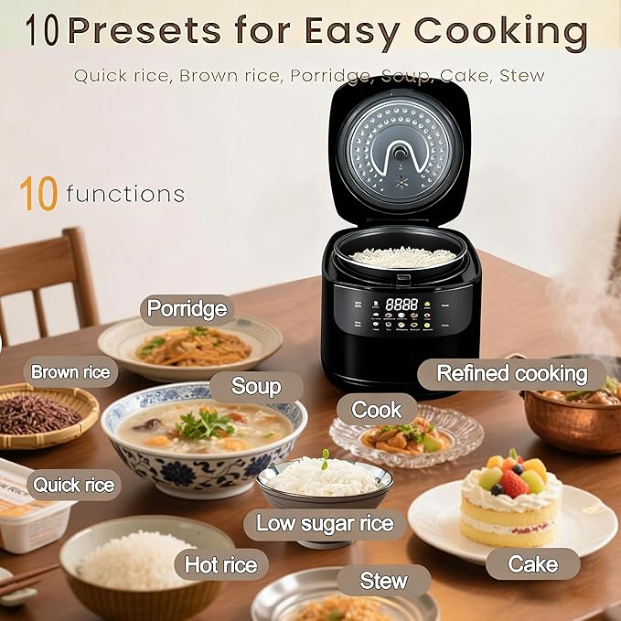 Mini Protable Smart Rice Cooker2L6 Cups Cooked/3 Cups Uncooked400W Non-Stick Rice Maker24 hours Timer Delay10 FunctionsFast CookerAuto Keep Warm
