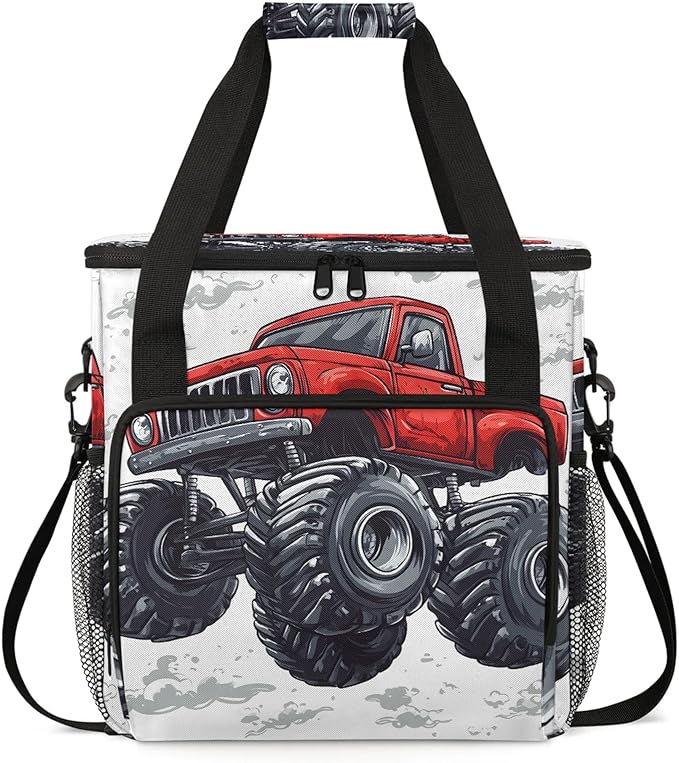 Monster Truck Coffee Maker Travel Bag Cartoon Car Insulated Grocery Bag Travel Picnic Leakproof Cooler Bags With Shoulder Strap