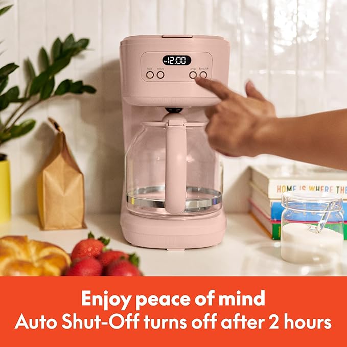 bella 12 Cup Programmable Coffee Marker Reusable Dishwasher Safe Accessories Easy LCD diaply Auto Shutoff 900 watt Blossom