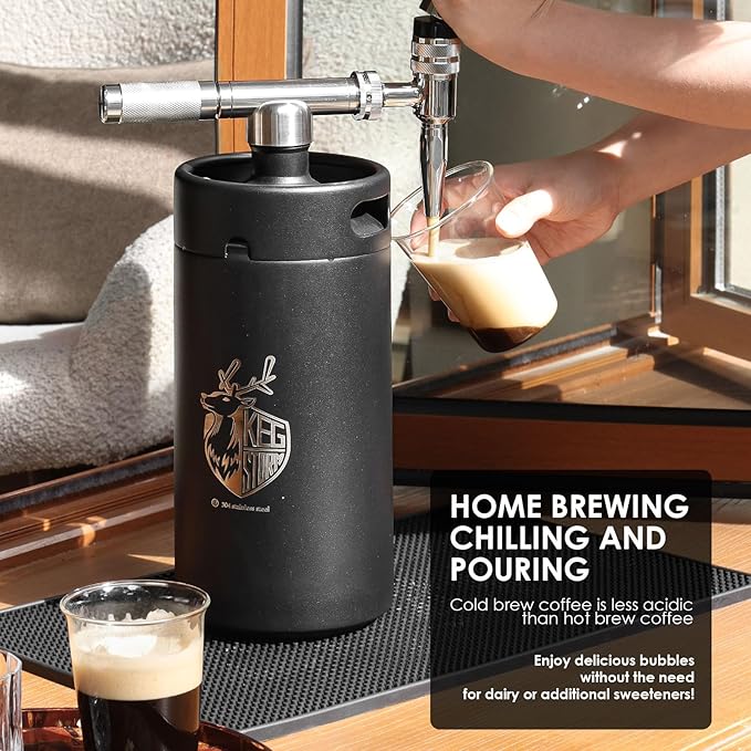 Stainless Steel 128 oz （3.8L）Nitro Cold Brew Coffee Maker - Portable Mini Keg System - with Stout Creamer Faucet Large Home Keg - Collapsible Funnel &amp Drip Mat