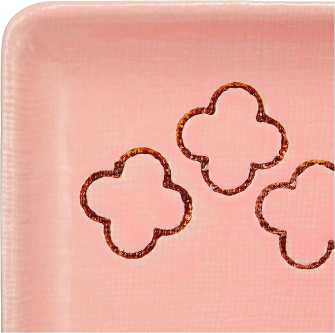 Setoyaki 144-1000 Crosflower Dinnerware Set Rectangular Plate Grilled Fish Plate Width Approx. 6.7 x 4.7 inches (17 x 12 cm) Set of 5 Pink Microwave Safe Kokkoen Made in Japan