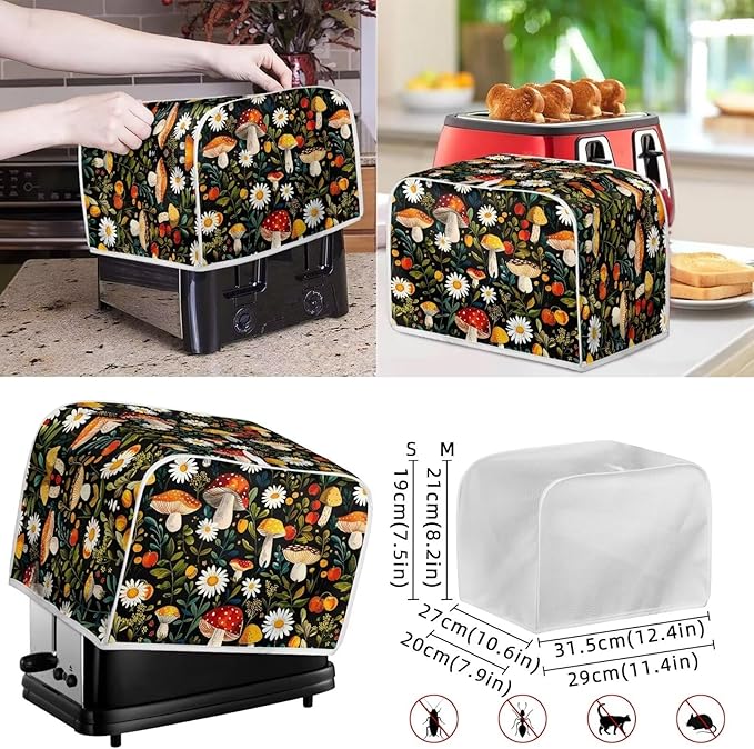 Appliance Covers for Kitchen Counter Mushroom Toaster Cover Daisy Toaster Covers 2 Slice Wide Slot Blender Covers Washable Dust Cover Kitchen Appliance Covers Slow Cooker Cooker Cover