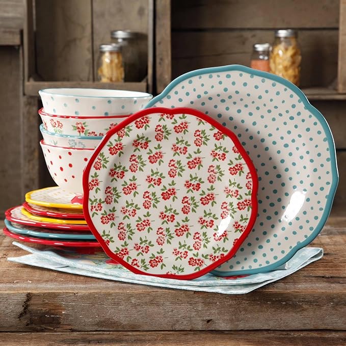 12-Piece Stoneware Dinnerware Set Multicolor Pattern Service for 4