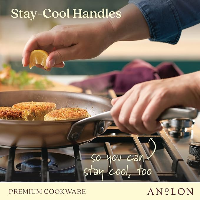 Anolon Ascend Hard Anodized Nonstick Frying Pan/Skillet - Good for All Stovetops (Gas Glass Top Electric &amp Induction) Dishwasher &amp Oven Safe with Stainless Steel Handle10 Inch - Bronze