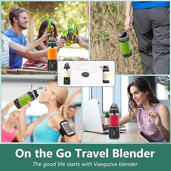 Portable Blender for Shakes and Smoothies 24oz 300W Travel Blender on the Go USB Rechargeable Personal Blender for Smoothies Protein Shakes with a Travel Lid &amp BPA Free Bottle(Grey Cap Black Body