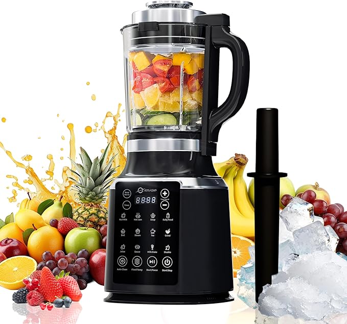 Glass Blenders for Kitchen with Tamper Blender for Smoothies Professional Blenders 1500W Motor 9 Adjustable Speeds 14 Preset Programs High-Speed Heating Blender for Nut Milk Soups Sauces &amp