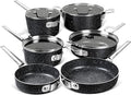 Stackable Pots and Pans 10 Piece Set - Nonstick Cookware With Space-Saving Design Non-Toxic Stone Coatings Saves 55% More Space - Black