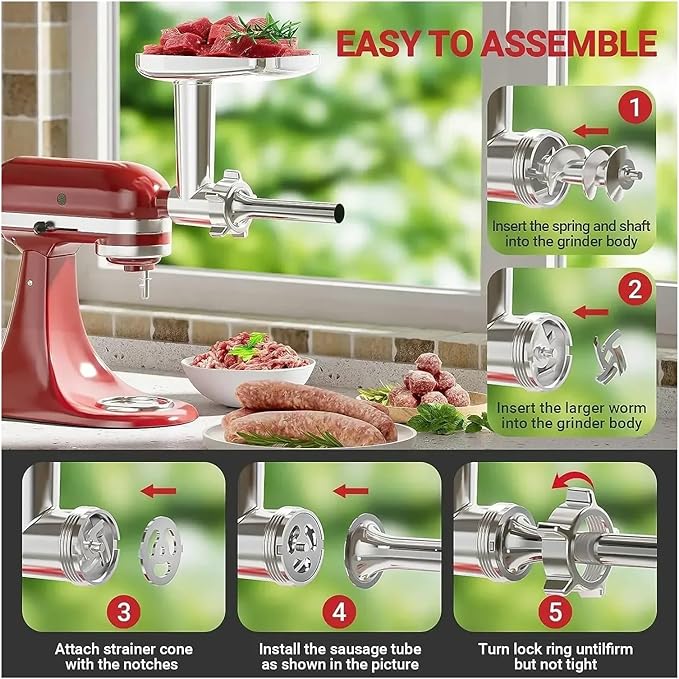 Compatible for KitchenAid A Metal Food Mincing Accessory for Chef's Machines Integrating Mincing and Sausage Stuffing Functions with Excellent Quality