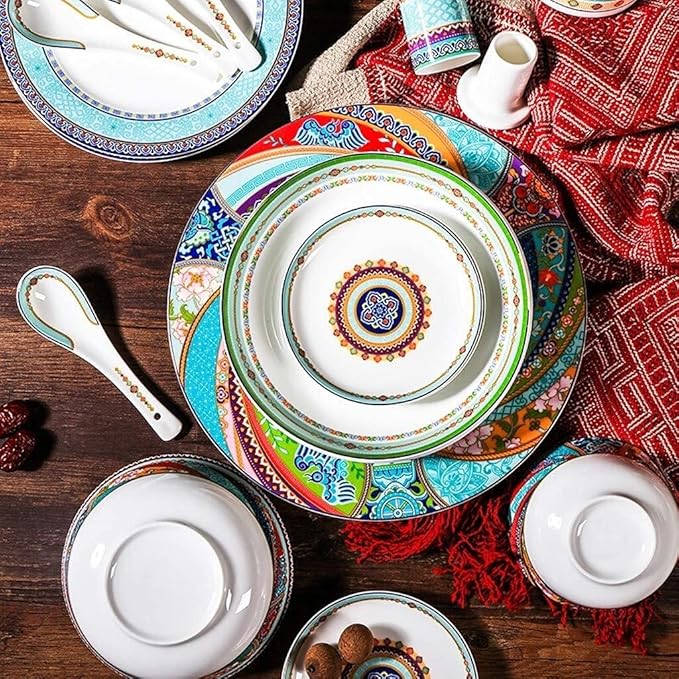 Ceramics Dinner Sets Bowl/Spoon/Plate/Soup Pot51 Pieces Dinnerware Bone China Tableware Set - Family Party and Kitchen Restaurant