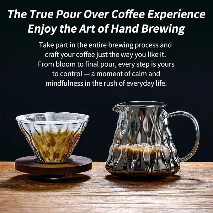 Unbreakable - Pour Over Coffee Maker 650ML/22OZ Heat Resistant Borosilicate Glass Dripper with Filter Holder BPA-Free Manual Coffee Brewer for Home and Office Use