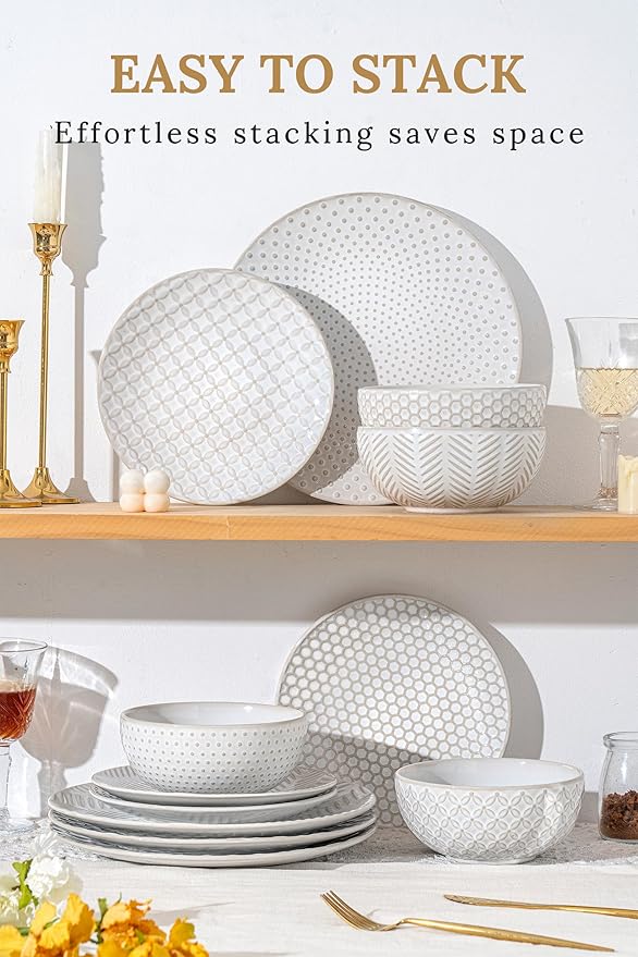 40-Piece Ceramic Dinnerware Set with Pasta Bowls &amp Mugs Service for 8 – Complete Dining Set for Entertaining Scratch-Resistant &amp Long-Lasting