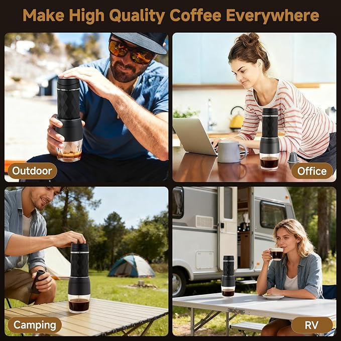 Portable Coffee Maker Lightweight Manual Portable Espresso Machine with 13-18 Bar Pressure Fit for Office Camping Travel Black
