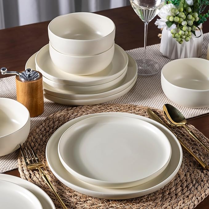 AmorArc Ceramic Dinnerware Sets Wavy Rim Stoneware Plates and Bowls SetsDishwasher &amp Microwave &amp Oven Safe Dishes set Service for 6 (18pc)
