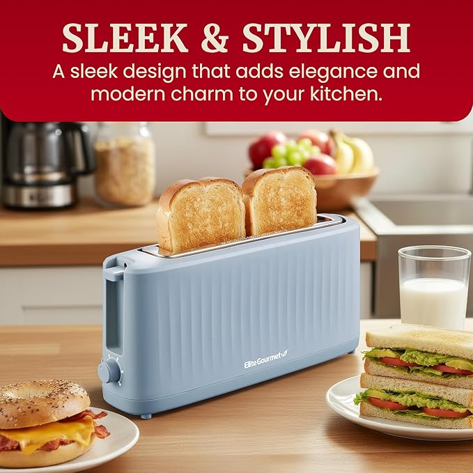 Elite Gourmet ECT2517OX SLIMTOAST™ 2-Slice Long Slot Toaster Cool-touch Body 6 Toast Settings &amp Cancel Function Extra Wide 1.5” Slot Easily Fits Bread English Muffins Bagels &amp Waffle Oc