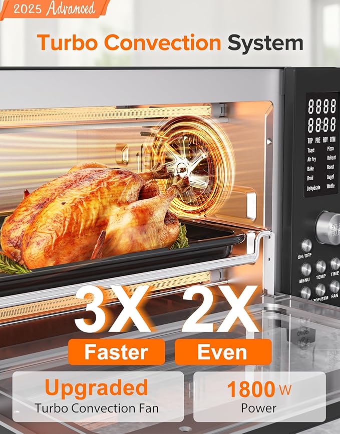 Nuwave Bravo Pro Smart Air Fryer Toaster Oven Combo Airfryer Convection Oven Countertop 10-in-1 Functions with Quicker &amp Even Crisp Technology 1800W 50-450°F PFAS-Free 21QT Black