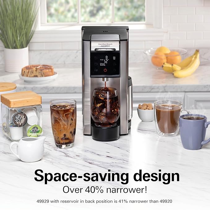 Hamilton Beach FlexBrew Advanced 5-in-1 Thermal Programmable 12 Cup Drip and Single Serve Hot &amp Iced Coffee Maker Movable 60oz. Water Reservoir Use Pod Packs and Grounds Fast Brewing Black (49