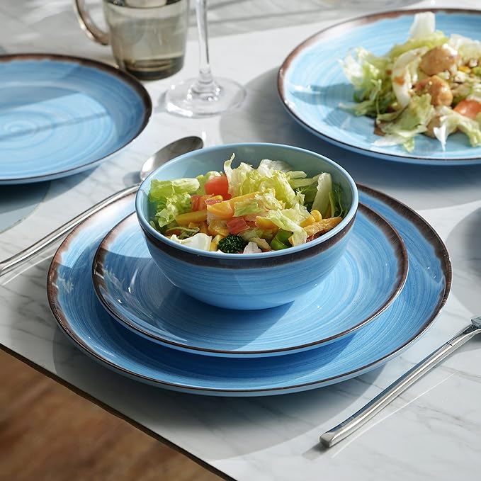 Melamine Dinnerware Set Plates And Bowls Sets for 4 12PCS Blue Color Dinnerware Sets Unbreakable Dinnerware Dishwasher Safe BPA Free(Blue)