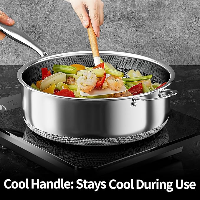 16-Piece 5 Ply Stainless Steel Cookware Set with Lids Pots and Pans Set Non Stick Non-Toxic for Induction Oven Dishwasher Safe RV Essentials Kitchen Appliances
