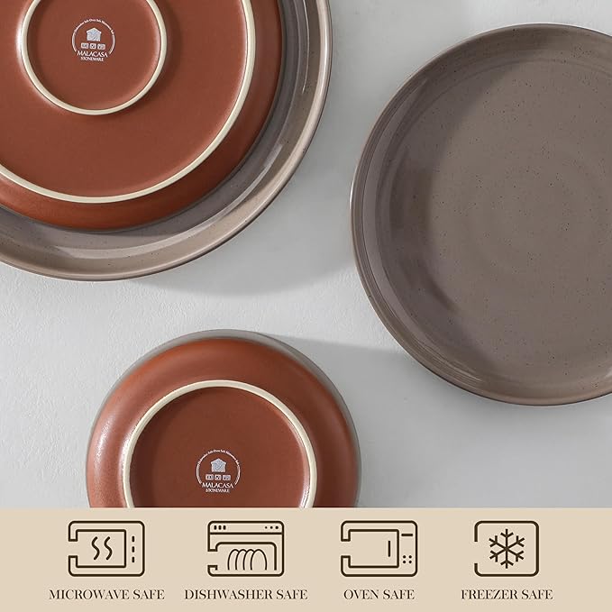 MALACASA Plates and Bowls Sets 24 Pieces Modern Ceramic Dinnerware Set for 8 Kitchen Dinner Set Stoneware Dishware Dishes Set Microwave and Dishwasher Safe Brown Series TARA