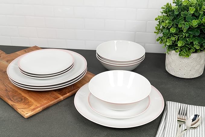 10 Strawberry Street Coupe Double Line 12 Pc Pink Dinnerware Set Misty RoseSM-1200-CP-P