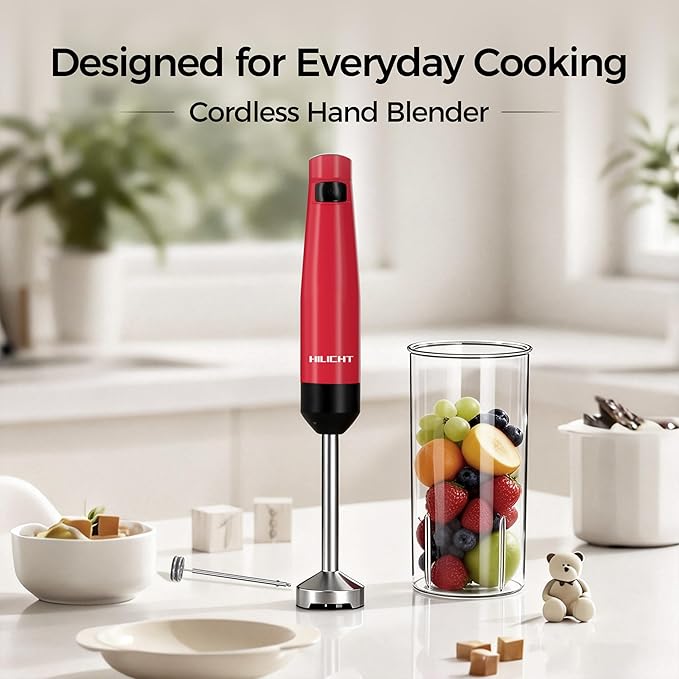 Cordless Hand Blender12V Rechargeable Immersion Blender with 60+ Bowl Battery Life4-Point Stainless Steel BladeVariable Speed &amp Egg Whisk - for SoupsSmoothies Baby Food