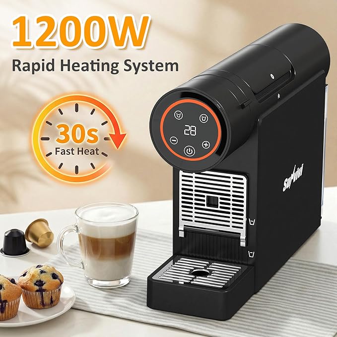 SUNVIVI Single Serve Capsule Coffee Maker Compact Espresso Machine with 22oz Water Tank Quick Brew 1200W Small Coffee Maker for Hot &amp Iced Coffee Easy Clean Home &amp Office Use Black