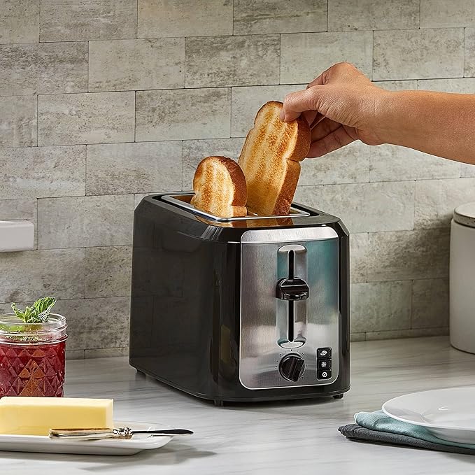 2-Slots Bread Toaster with Extra Wide Slots Multiple Toast Settings Removable Crumb Tray Black and Stainless Steel Finish