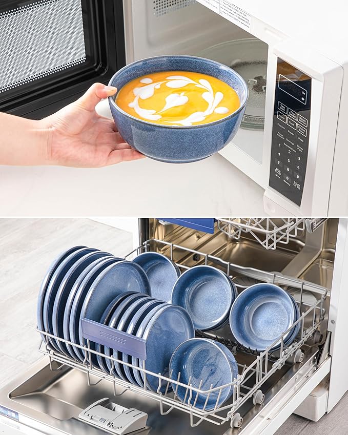 vancasso ANYA 18 Pieces Plates and Bowls Set Blue Dinnerware Sets Reactive Glaze Dishes Set for 6 Ceramic Dishware Sets Kitchen Dinner Set Microwave &amp Dishwasher Safe