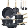 GiPP Ceramic Pots and Pans Set Non Stick - 17 Pcs Nonstick Cookware Set Non-toxic Healthy Kitchen Cooking Set w/Frying Pans Set Dishwasher Safe PFAS PTFE PFOA PFOS Free Dark Gray