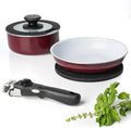 Moss &amp Stone Aluminum Pots And Pans Set Nonstick Removable Handle Cookware Stackable Pots And Pans Set Dishwasher safe Induction Pots And Pans Camping Cookware Set (5 Pcs Burgandy)