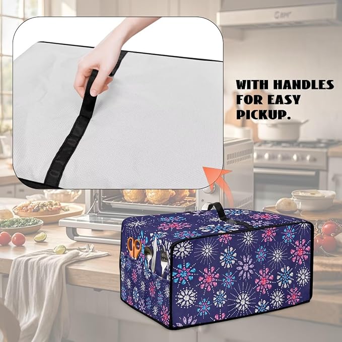 Flower Pattern Dustproof Toaster Oven Cover Waterproof Air Fryer Compatible for Air Fryer/French Door 360 Air Fryer Toaster Oven Combo With Organizing Side Pockets