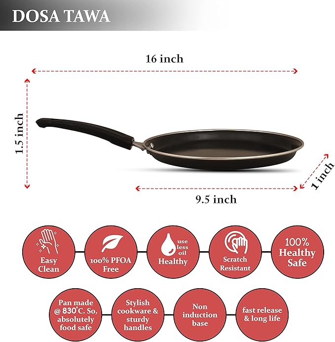 Kashvi Premium 6-Piece Non-Stick cookware Set for Daily Home Cooking Includes Fry pan Saucepan kadai with lid Small tadka tawa Kitchen Utensils.
