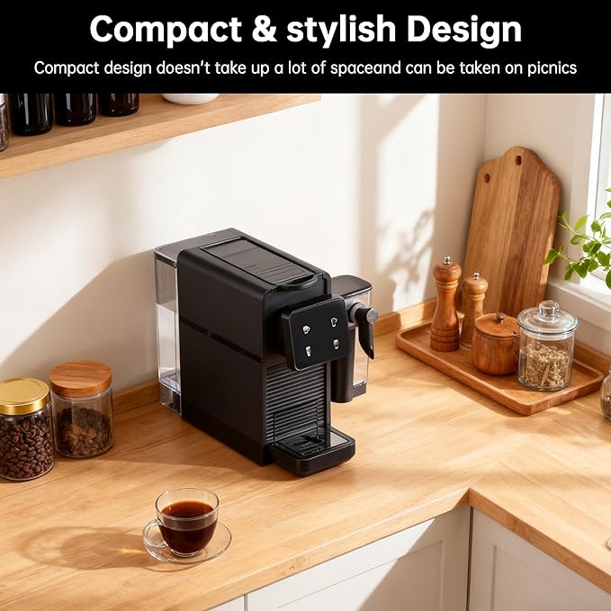 Morpilot Capsule Coffee Machine Compatible with Nespresso Capsules Single-Serve Coffee Machine For Espresso Lungo Cappuccino &amp Latte With Milk Frother 20-Bar High Pressure &amp 0.75L Water Ta