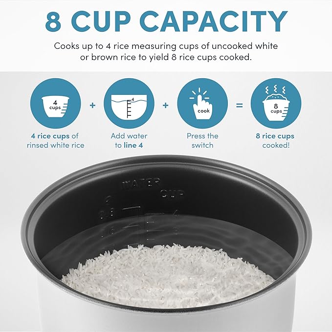 Aroma Housewares 8-Cup (Cooked) (4-Cup UNCOOKED) Digital Rice Cooker and Food Steamer (ARC-914D)White