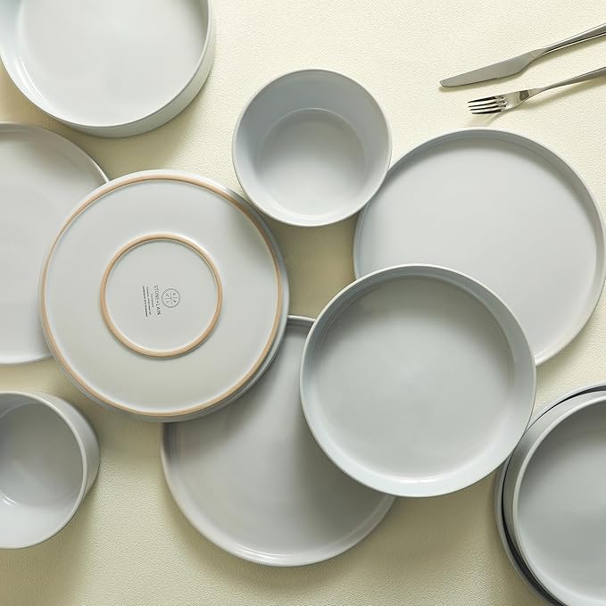 Stone Lain Celina Stoneware 12-Piece Dinnerware Set Dinner and Pasta Bowls White