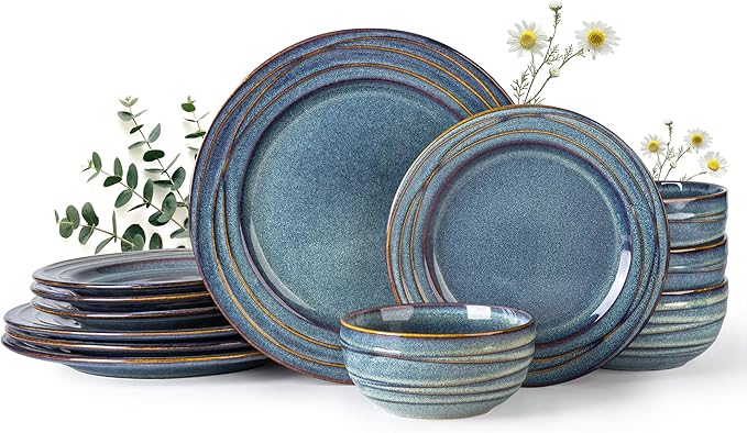 GBHOME Ceramic Dinnerware Sets12 pcs Embossed Elegant Stoneware Plates and Bowls Sets Housewarming Wedding Gift | Dishwasher &amp Microwave Safe | Dishes Set Service for 4