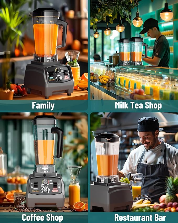 WantJoin Professional Blender Countertop BlenderBlender for kitchen Max 1800W High Power Home and Commercial Blender with Timer Smoothie Maker 2200ml for Crushing Ice Frozen Dessert (Grey)