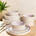 TheTerra Ceramic Dinnerware Sets for 4 12 Pieces Porcelain Lightweight Plates and Bowls Sets Scratch Resistant Dish Set Oven &amp Microwave &amp Dishwasher Safe Primrose Pink