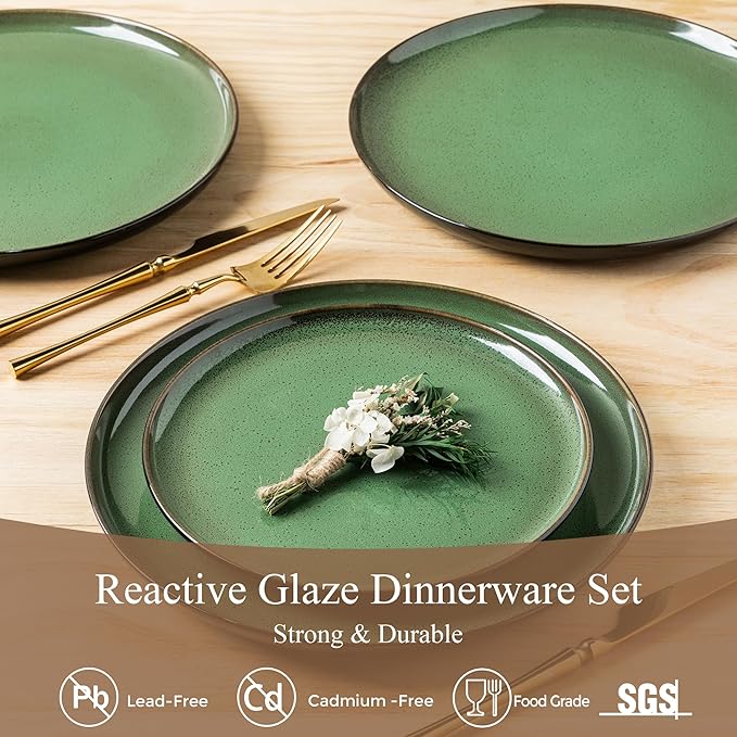 LERATIO Ceramic Dinnerware Sets for 4Porcelain Plates and Bowls SetsHandmade Reactive Glaze Dishes SetOven&ampDishwasher &amp Microwave SafeService for 4