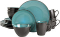 Gibson Elite Soho Lounge 16-Piece Round Reactive Glaze Stoneware Dinnerware Set Service for 4 – Teal Plates and Bowls