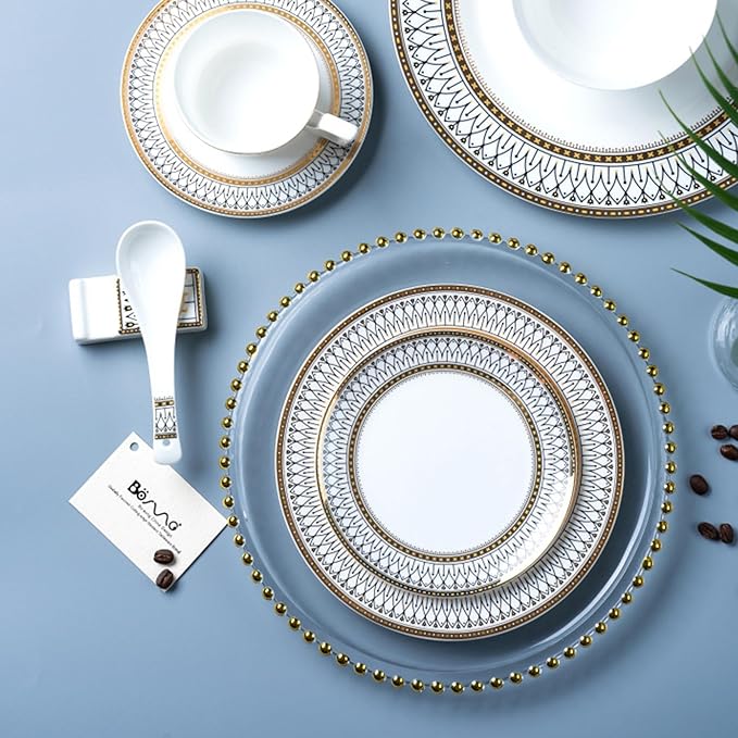 bone china dishes set service for 2 8 pieces gold trim dinnerware set elegant plate sets for wedding business banquet housewarming